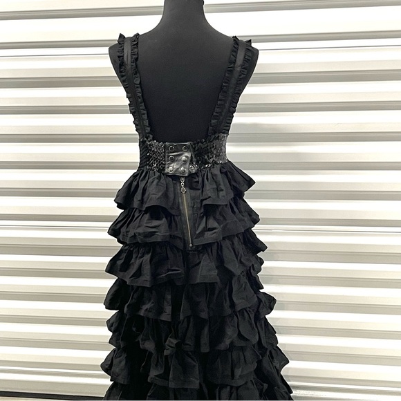 MANOUSH Tiered Ruffle Deep V neck Dress Black Size 40 
US 8 floor length - Picture 12 of 12